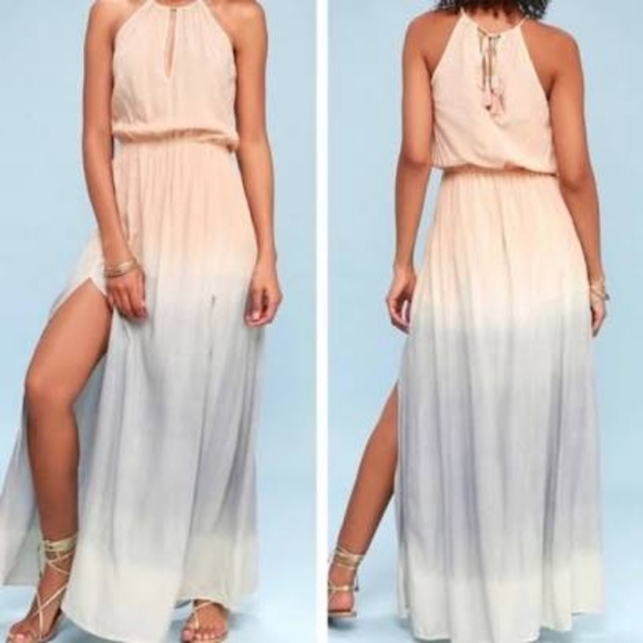 Lulu's Sweet Sunset Blush Pink Dip Dye Ombre Maxi Dress Size XS - Picture 1 of 5